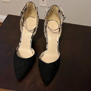 Marc Fisher Black Faux Suede and Snakeskin Ankle Strap Heels 7